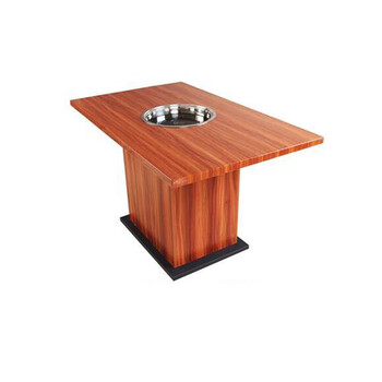 火锅店木质板式餐桌，仿实木火锅桌定做，复古煤气火锅台
