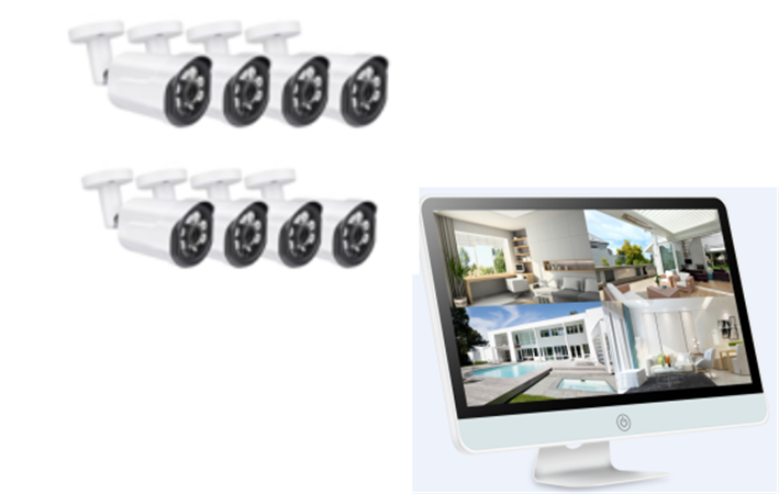 POE带屏一体监控摄像机8路套装，有线传输让视屏更清晰