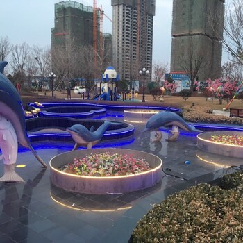 廣場(chǎng)水池玻璃鋼海豚雕塑裝飾順德玻璃鋼雕塑
