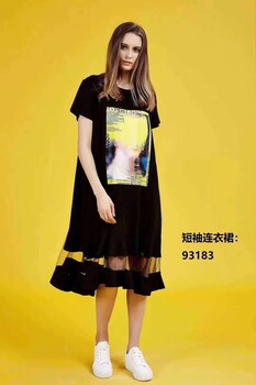 广州品牌折扣女装印花款蕾丝流行元素连衣裙尾货批发