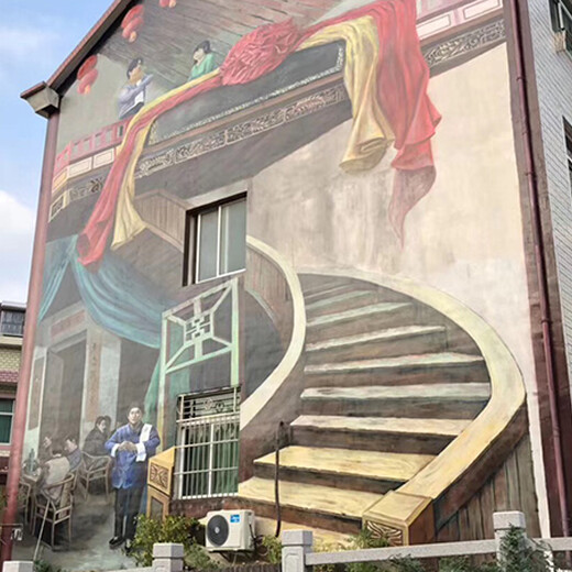 松江中国风农村彩绘墙施工案例