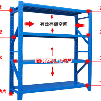 西安中型货架-全组装式结构货架-层板式置物架-厂家定制设计