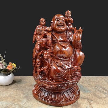 花梨木雕五子彌勒佛擺件創(chuàng)意家居客廳裝飾品實(shí)木彌勒佛像擺設(shè)