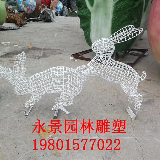 兔子雕塑鏤空兔子雕塑兔子圖片不銹鋼動物雕塑