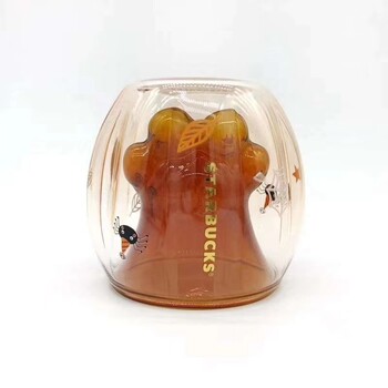 东莞玻璃厂星巴克猫爪杯双层玻璃水杯高硼硅耐高温饮料杯可定制
