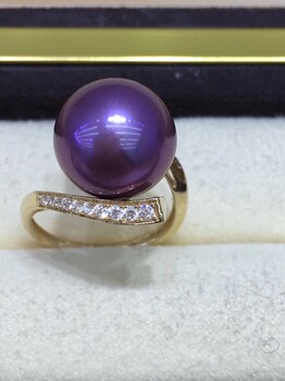 卓伟珍珠珍珠戒指14K厚金款爱迪生稀罕色彩12一13mm