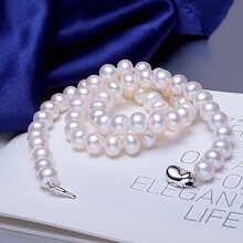 卓伟珍珠淡水珍珠项链9-10mm四面光近圆白色微无瑕