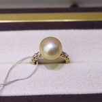 定制微供海水南洋金珍珠12-13mm微无瑕18K金锆石珍珠戒指一件代发
