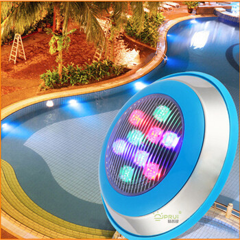 LED全彩泳池灯12瓦RGB挂壁式水池灯不锈钢泳池灯防水七彩水底灯