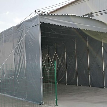 厂家订做电动伸缩雨蓬大型轨道仓库活动棚悬空电动推拉篷移动棚