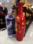 西安阿凡提开业大花瓶批发，浮雕龙纹，红瓷花开富贵花瓶摆件