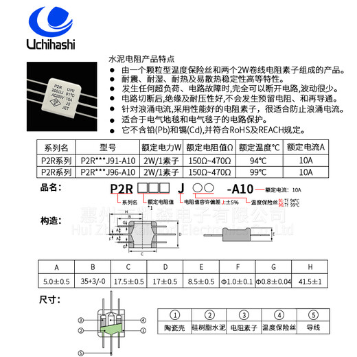 P2R系列Uchihashi内桥水泥电阻Resistor