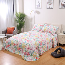 田园花卉中国风床上用品三件套绗缝床盖夏凉被图片