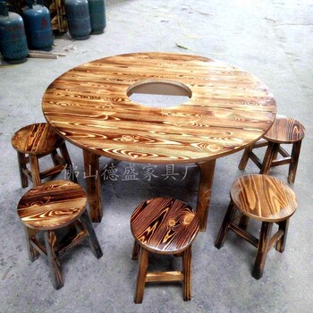 饭店实木桌椅小吃店快餐桌子烧烤农家乐大排档碳化木火锅桌椅