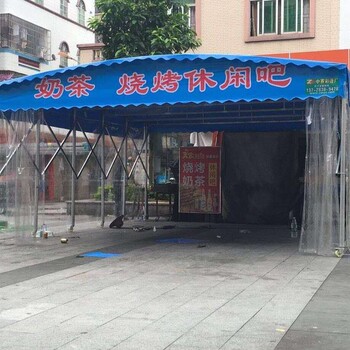 云南户外大排档雨棚效果图,推拉蓬钢结构棚