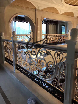 不锈钢镂空花板镀铜楼梯护栏酒店弧形不锈钢护栏