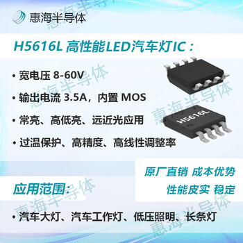 惠海半導(dǎo)體LED汽車燈恒流驅(qū)動(dòng)IC遠(yuǎn)近光8-60V低成本H5616L