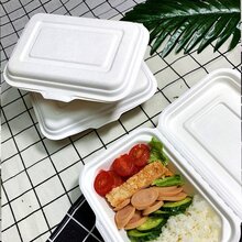 一次性环保餐具环保饭盒甘蔗浆一次性快餐盒可降解饭盒图片