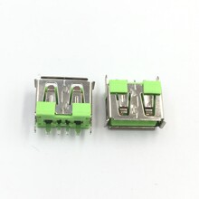 USB母座AF2.0短体10.0180度直脚直插卷口翻边绿胶宽端子大电流