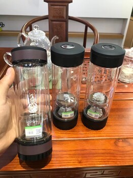 西安百莱斯沏茶喝茶水分离玻璃杯内雕银饰玻璃杯