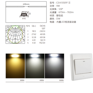 西顿筒灯F系列三段变色筒灯LED天花灯CEA12501FⅡ/CEA1301FⅡ/CEA13501FⅡ图片4