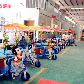 景区游乐园儿童卡通动物拉车双人亲子电动玩具车小孩小型音乐三轮车