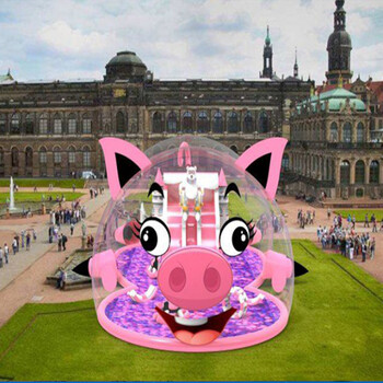 户外充气大型粉红猪老鼠设备透明水晶宫气模乐园儿童海洋球
