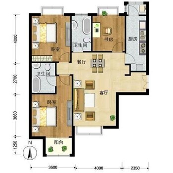 东恒时代二期三居125平米南北通透明厨明卫户型