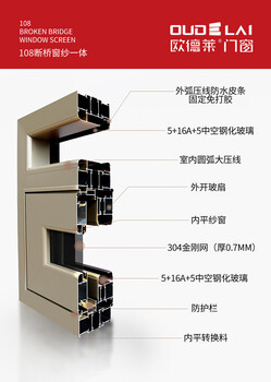 铝合金断桥铝平开窗108断桥平框窗纱一体欧德莱