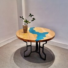 北欧环氧树脂家具餐桌胡桃木实木大板简约餐桌椅组合咖啡休闲桌
