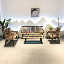 胡桃木原木风实木沙发民宿家具别墅装修设计师会所沙发酒店定制图片