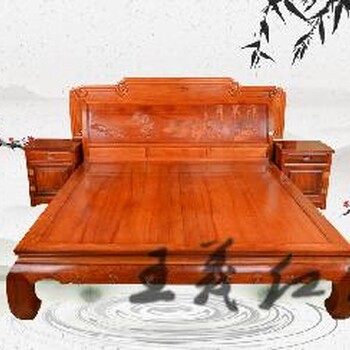 红木艺术大师红酸枝木床作品远名扬古典木床红酸枝木床家具设计规格
