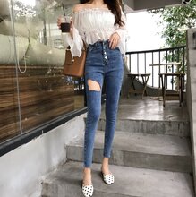 便宜牛仔裤批发广州工厂亏本清货女士牛仔裤九分裤清货高弹牛仔裤批发图片