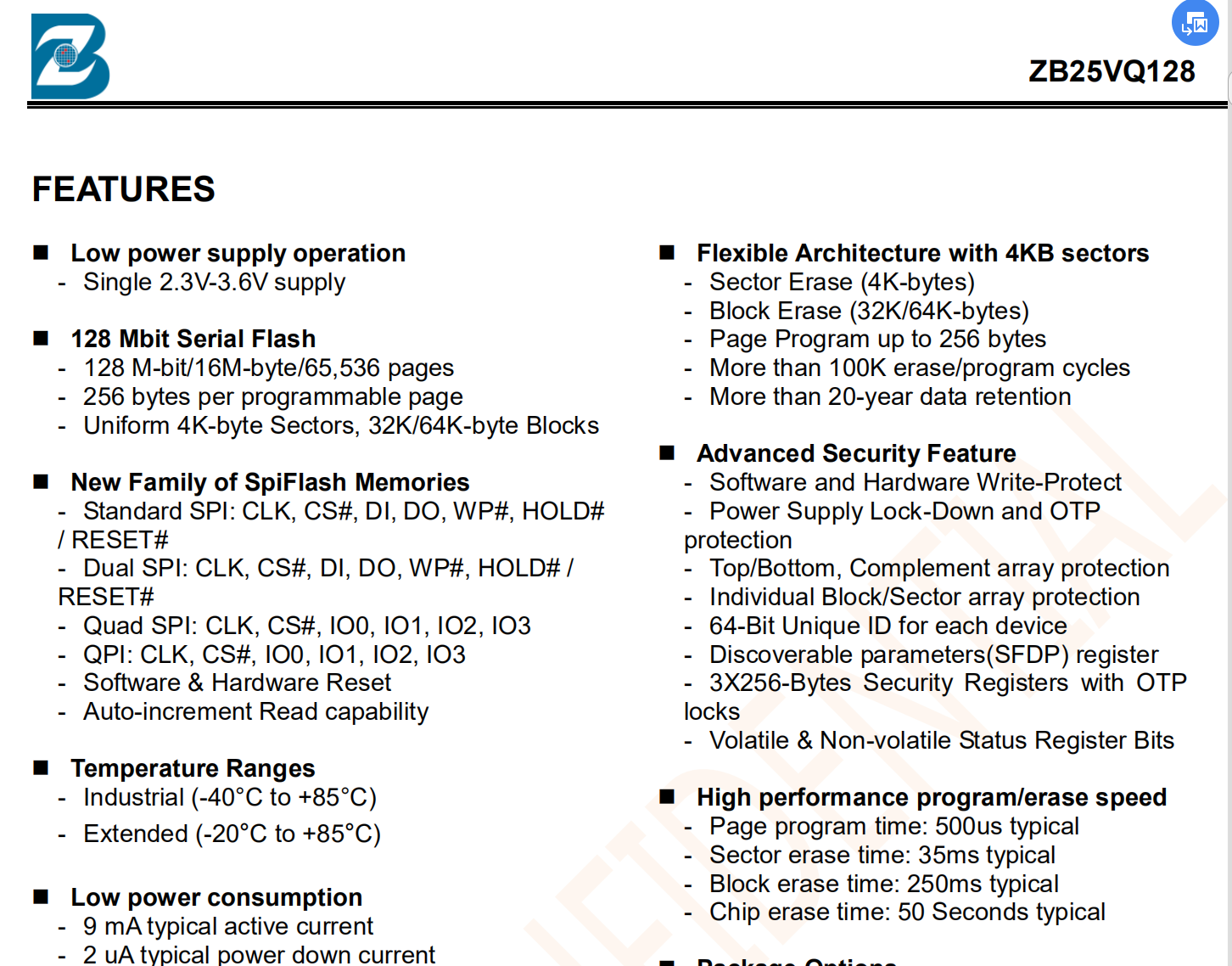 ZB25VQ128128MBITnorflash