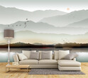 新中式水墨意境山水画沙发床头背景墙装饰壁画家具展厅3D壁纸图片