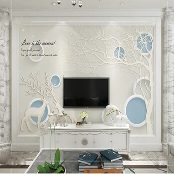 电视背景墙壁纸客厅3d墙纸5d立体简约现代北欧麋鹿8D壁画无缝墙布