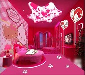 粉色KT猫主题房壁画酒店卧室儿童房个性墙纸kitty卡通壁纸定制
