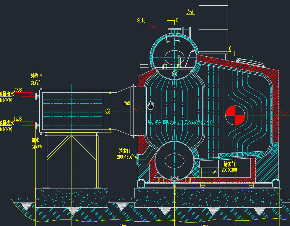 蒸汽锅炉平面图图片