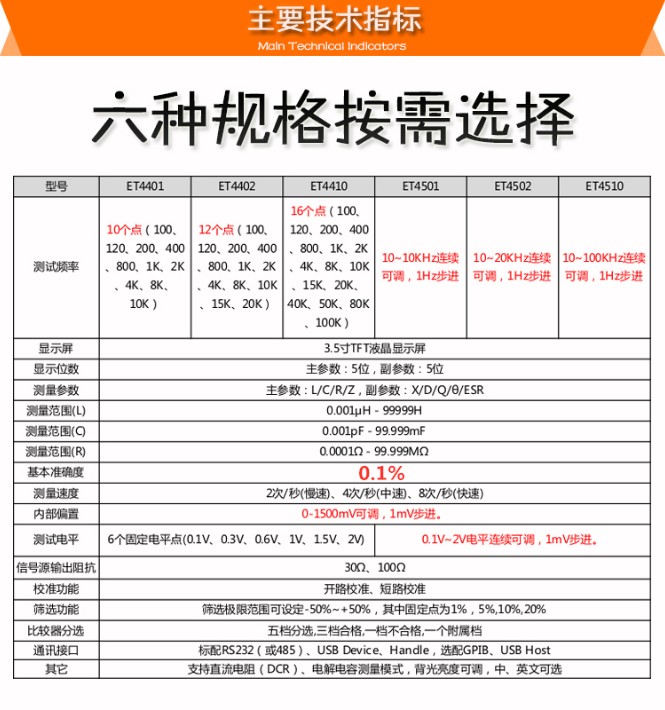 100khz杭州中創et4410臺式lcr數字電橋電容電感電阻元器件測試儀器