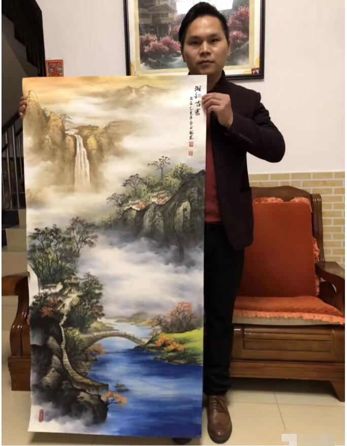 当代实力派画家龙宽彩墨山水画真迹
