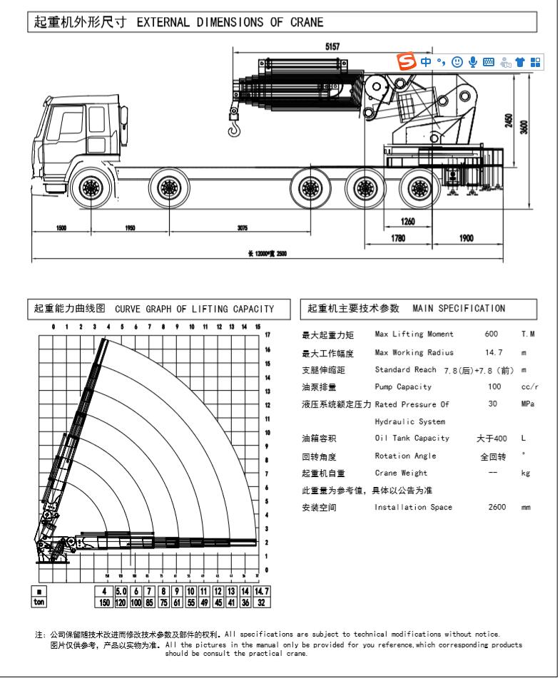 150t履带吊性能参数表图片