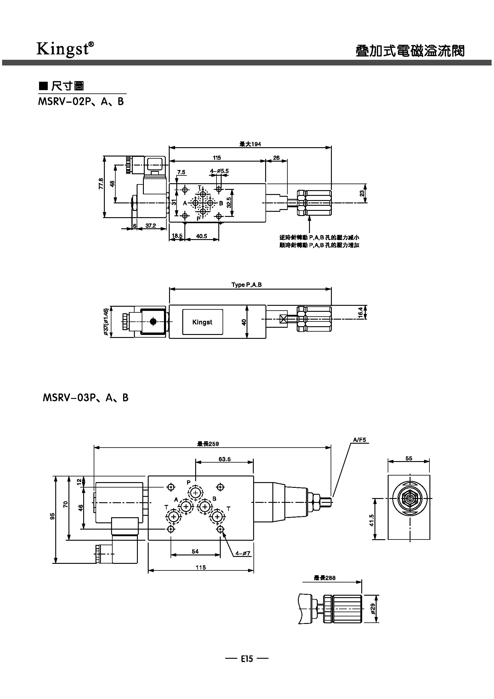 台湾kingst金油压msrv02p叠加式电磁溢流阀msrv03p泄压阀